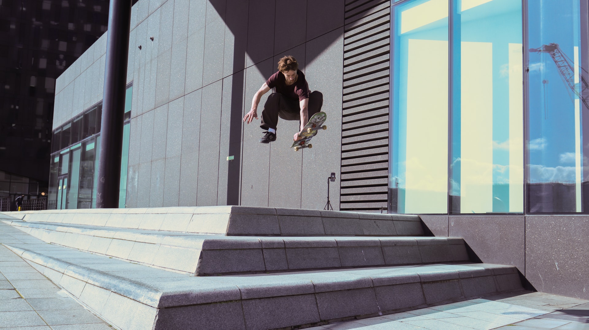 Skater rolling through the city centre