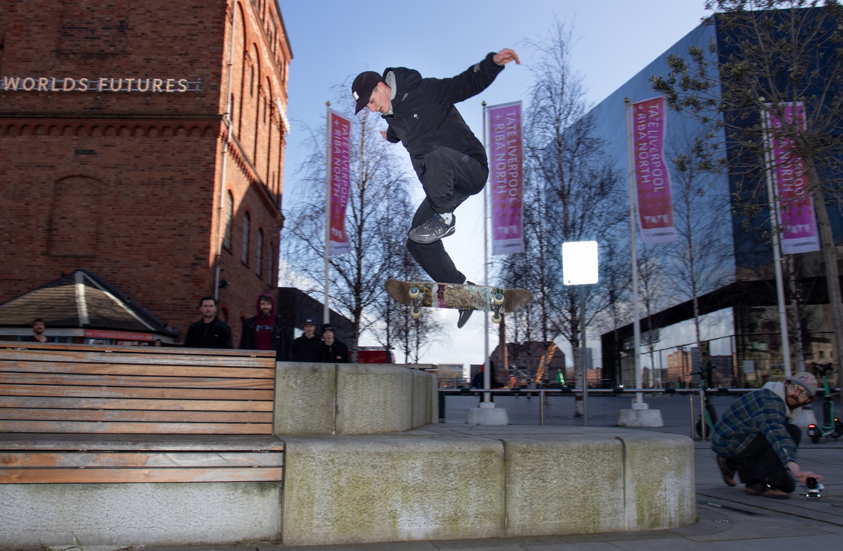 Caught mid-air between two rails