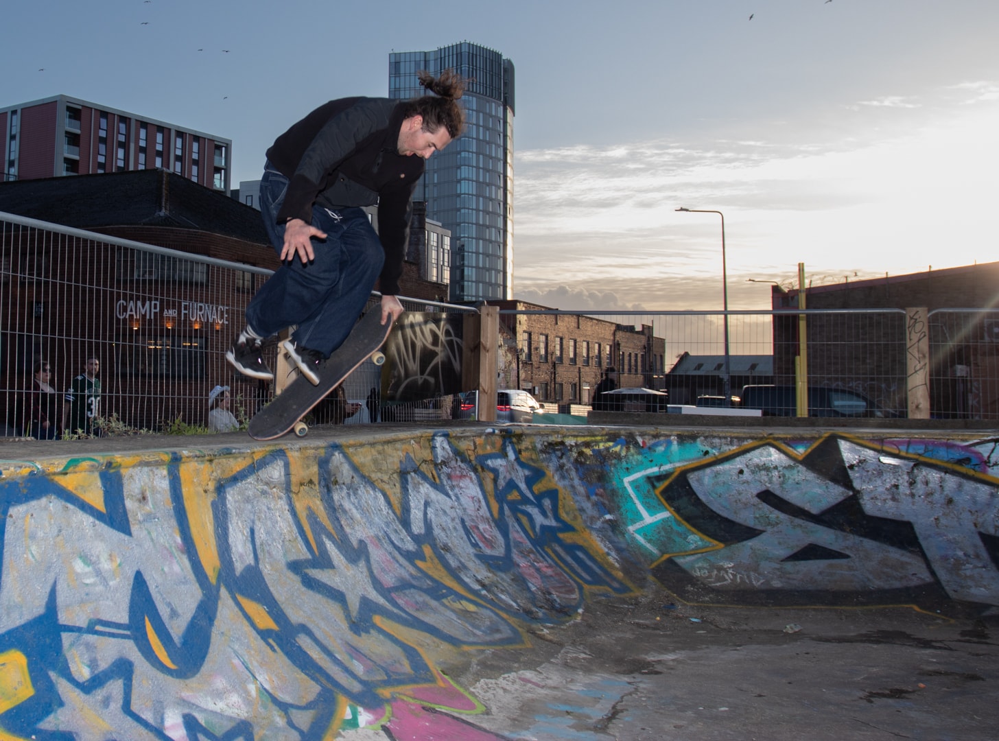 Skater weaving through pedestrians