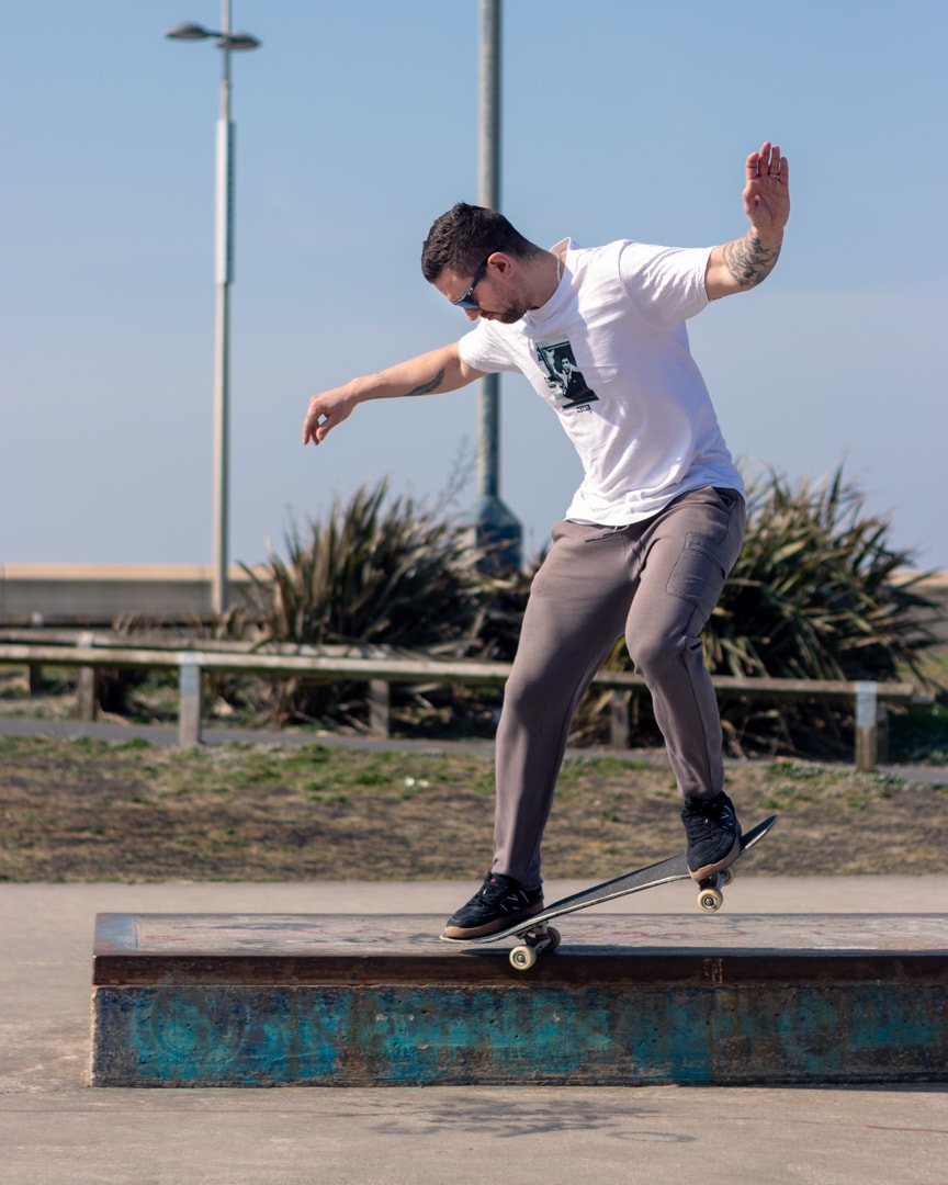 Skater mid-trick on the main ramp