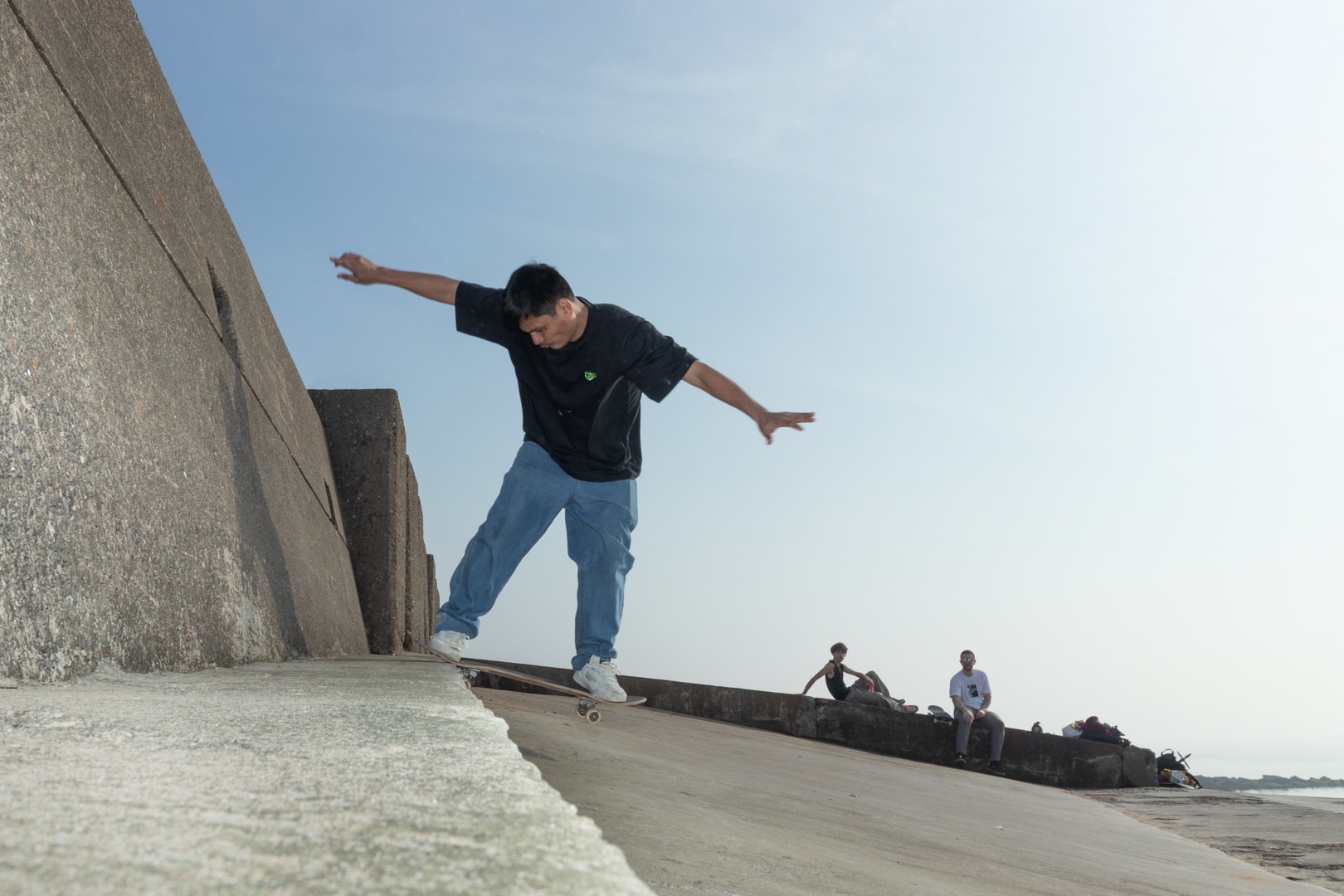 Landing a jump at the far end of the park