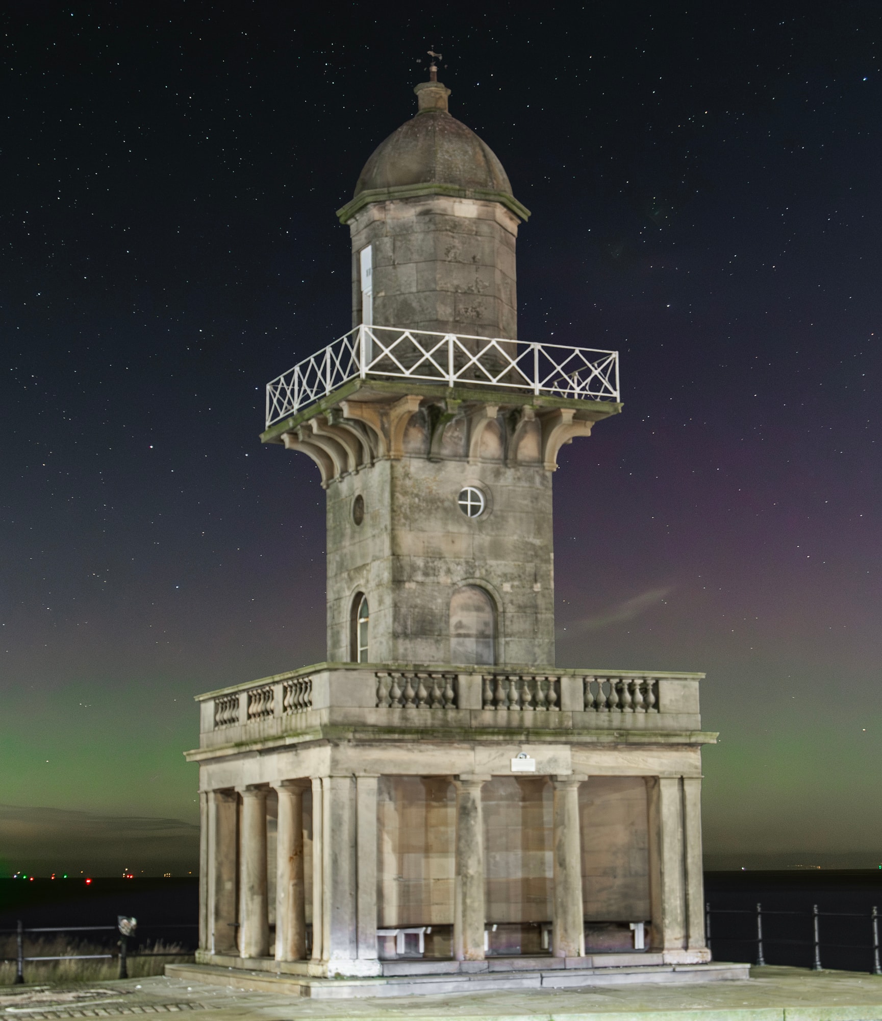 Fleetwood's Lower Lighthouse under a faint aurora