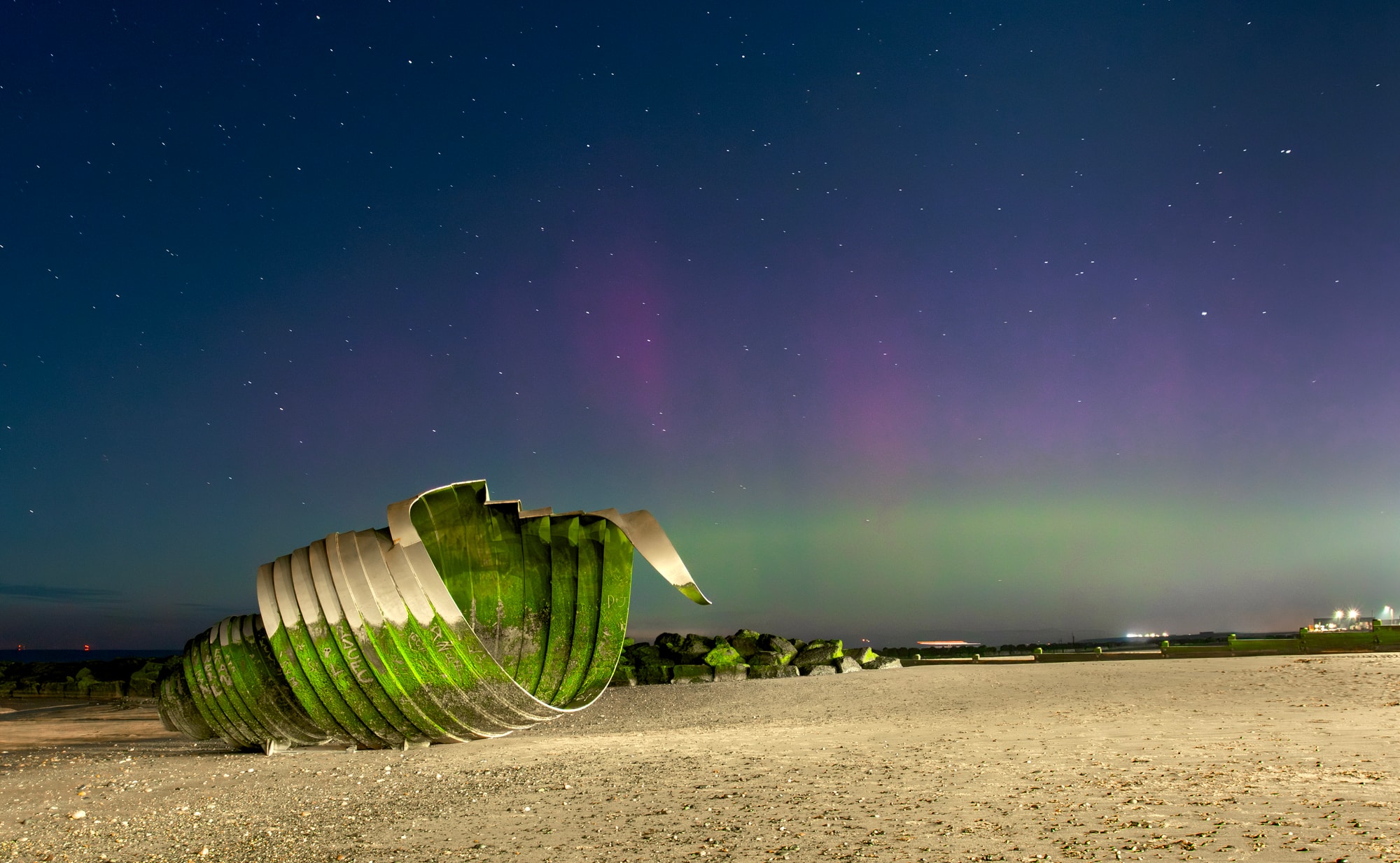 Aurora over Mary's Shell on Cleveleys beach