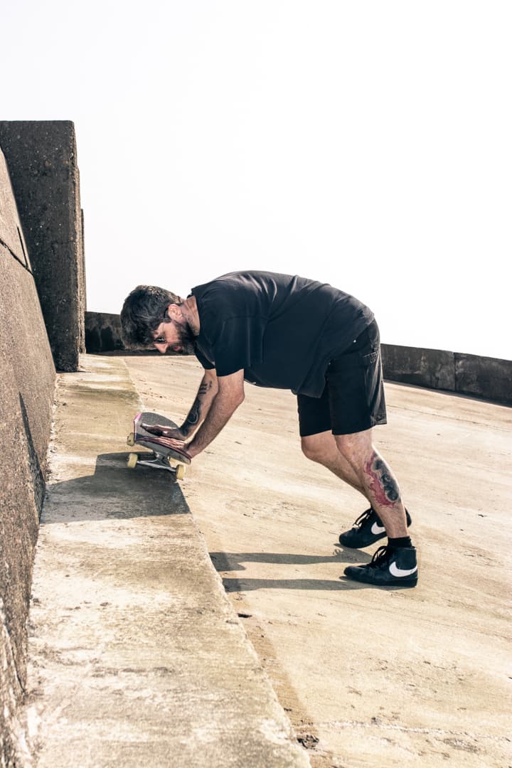 Grinding the edge of a concrete ledge